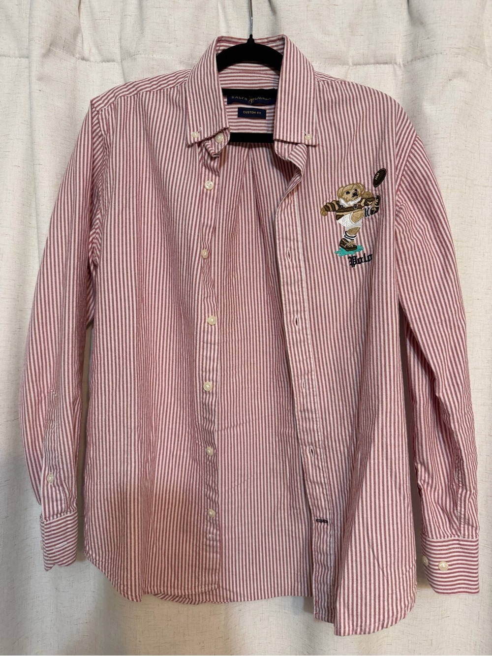 Polo Ralph Lauren Red/White Striped Polo Bear Custom Fit Button Down